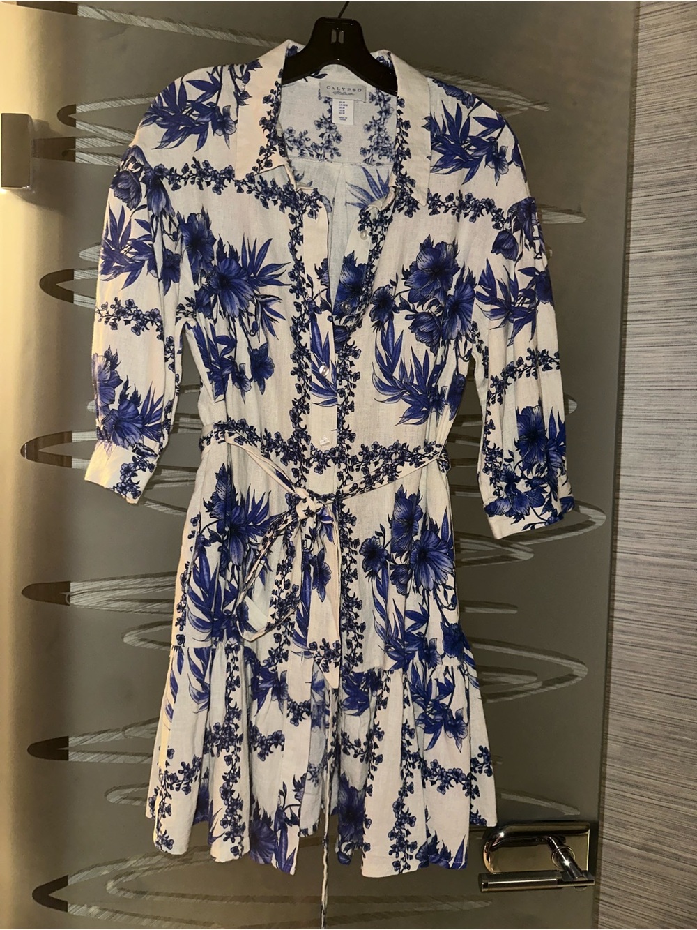 Calypso St. Barth White Dress with Blue Floral Print